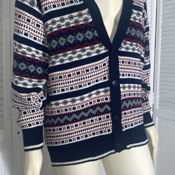 Vintage Expressions Worldwide Button Down Cardigan Knit Sweater Size Large - Picture 3 of 11